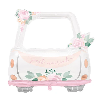 Foil Pink Blooms Car Shaped Balloon Frame Photo Booth Prop, 41 in