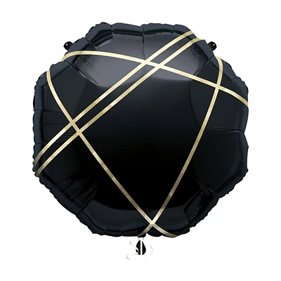 Giant Foil Sleek Black & Gold Octagon Shaped Balloon, 25 in