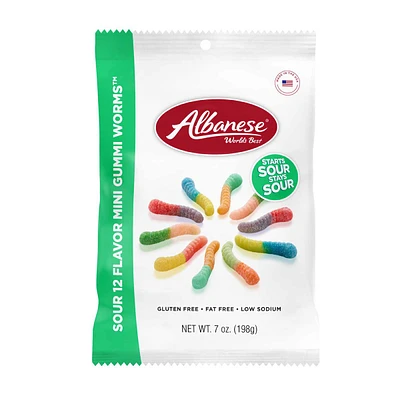 Albanese World's Best Sour 12 Flavor Mini Gummi Worms