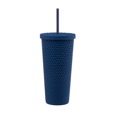 Studded Tumbler With Lid And Straw, Navy Blue