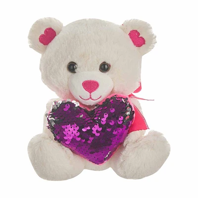Valentine's Day Bear Plush with Sequin Heart, Assorted