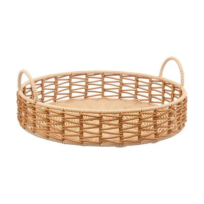 Round Wicker Tray with Handles, Brown