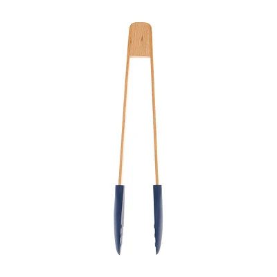 Wooden Navy Silicone Kitchen Tongs