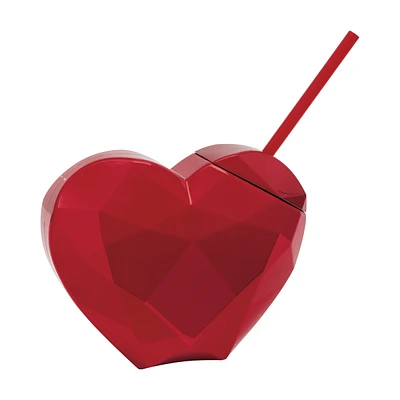Electroplated Heart Shaped Plastic Cup with Straw, 24 oz