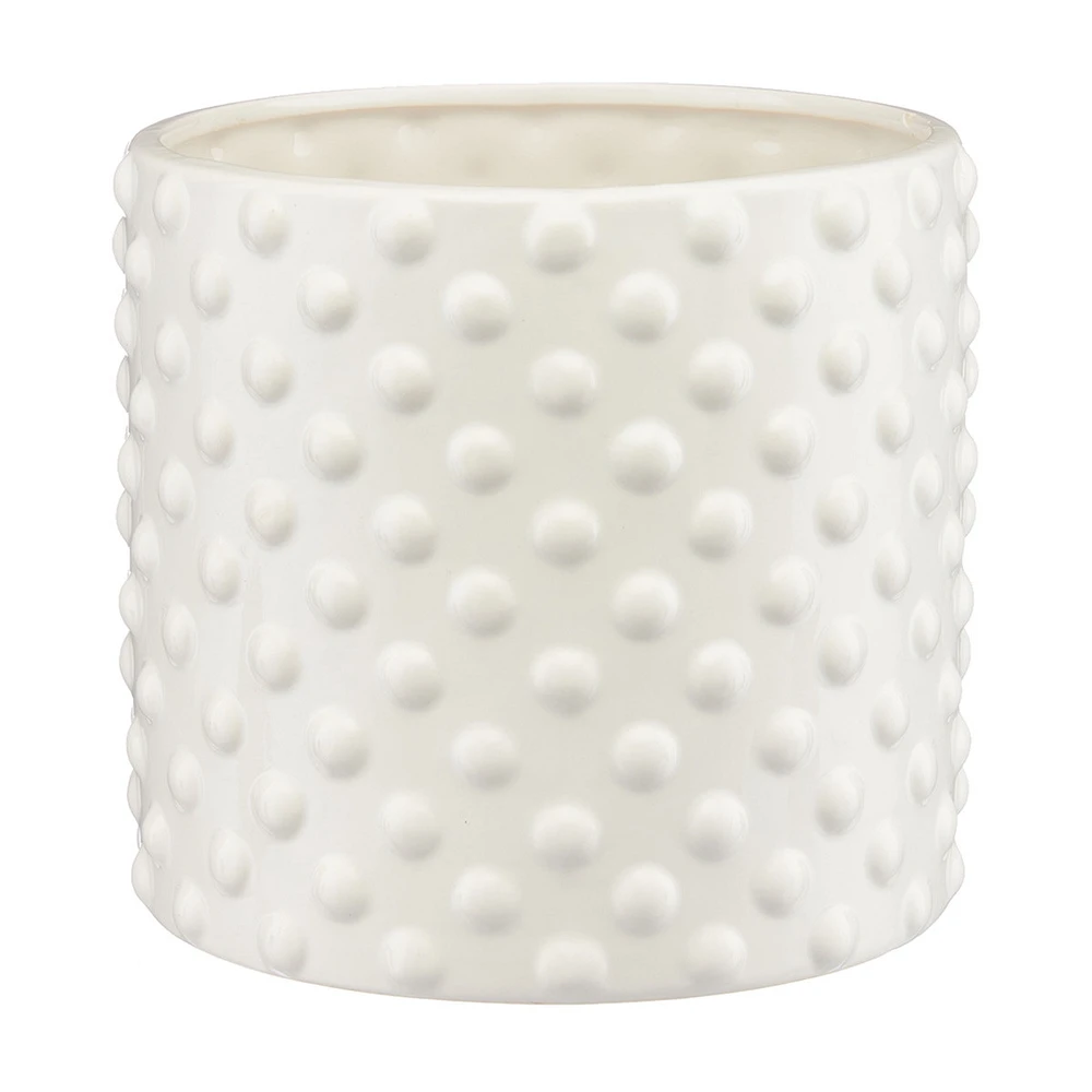 White Dotted Ceramic Planter, Large, 8.5 in