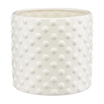 White Dotted Ceramic Planter, Large, 8.5 in