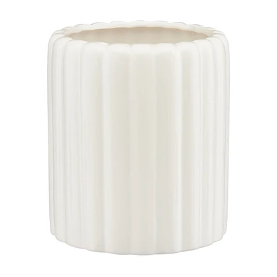 White Ribbed Ceramic Planter, Small, 7 in