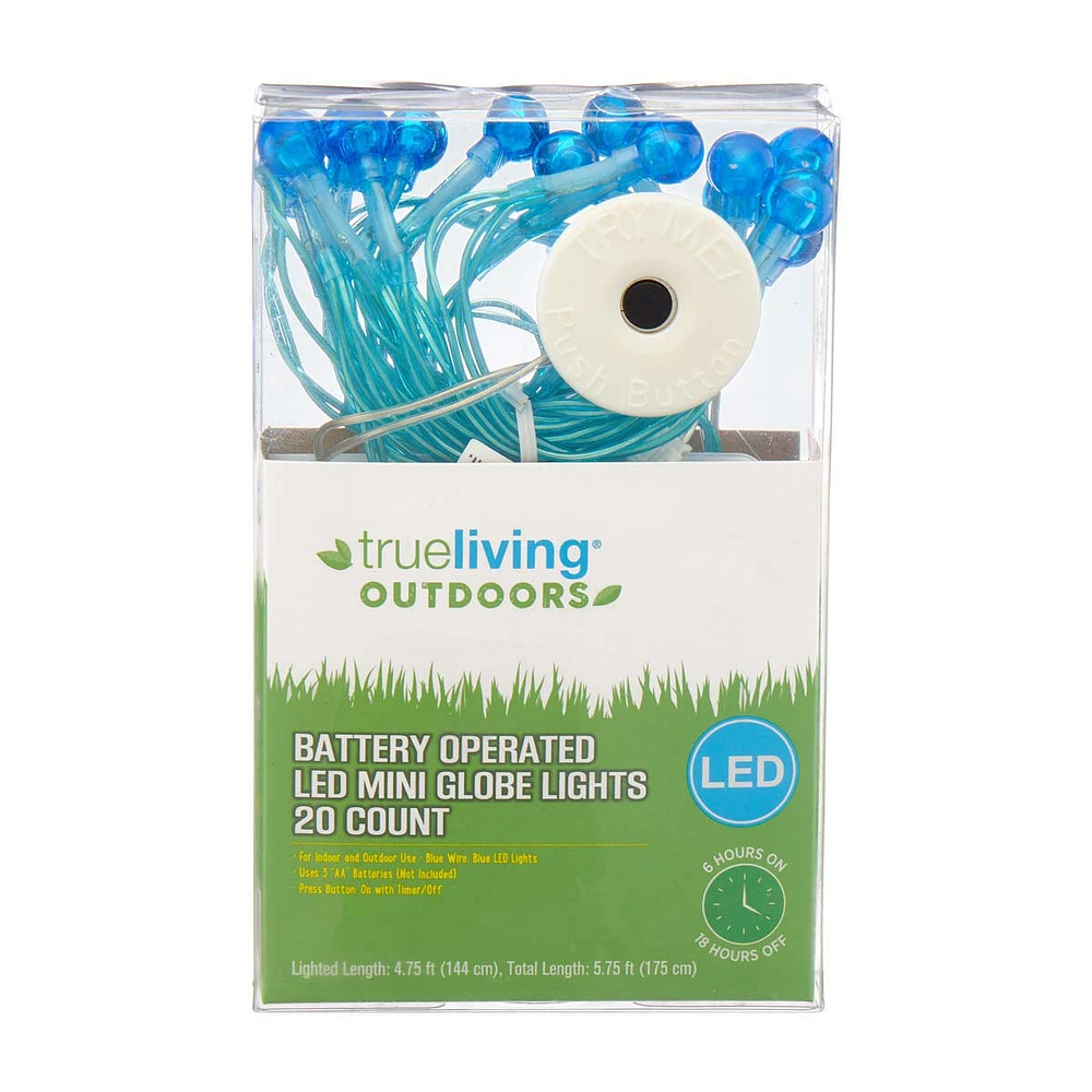 True Living Outdoors Battery Operated LED Mini Globe Lights Assorted, 20 ct