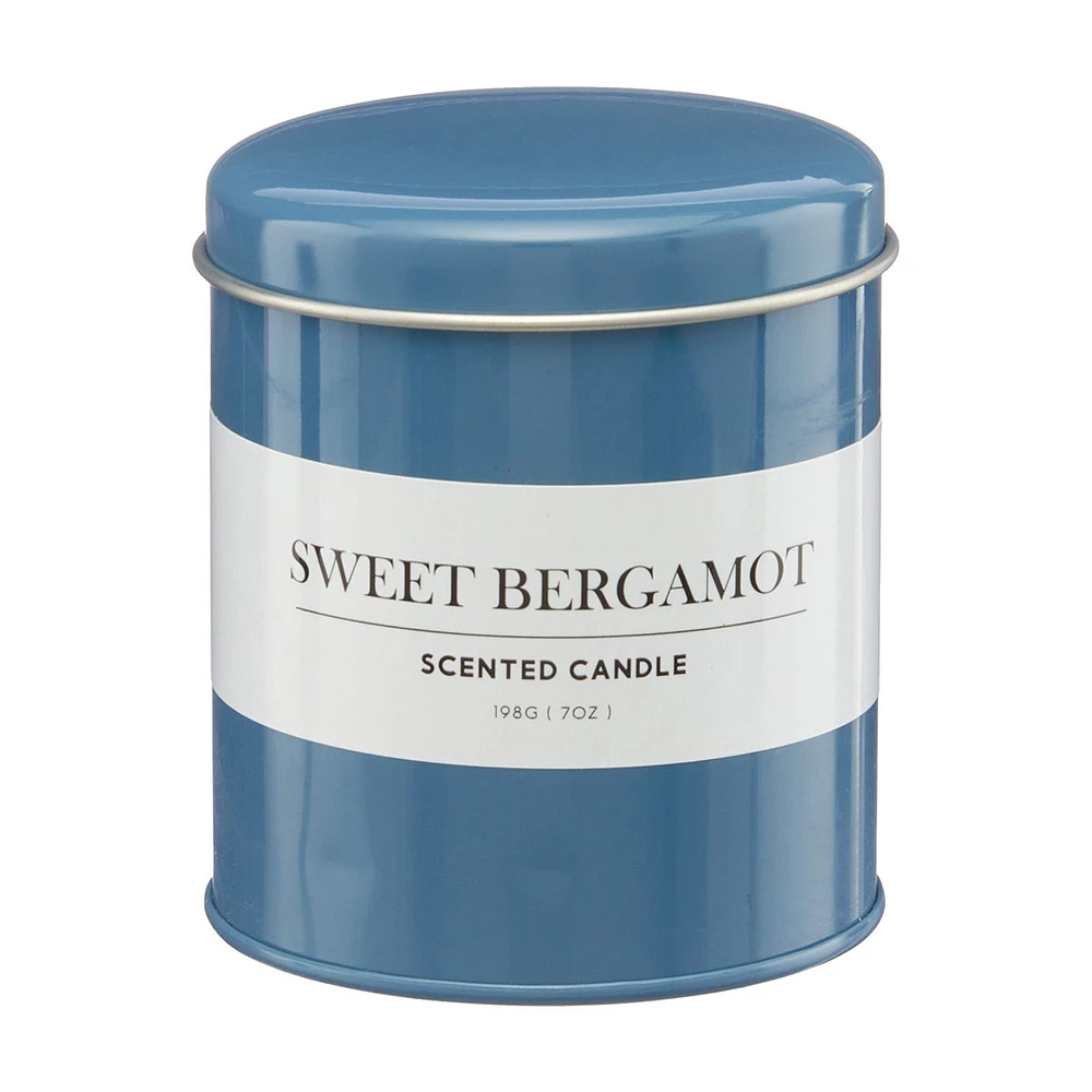 Decorative Sweet Bergamot Scented Tin Candle, 7 oz
