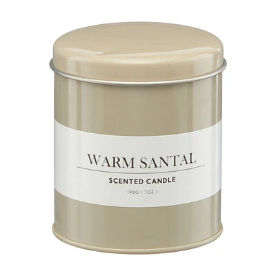 Decorative Warm Santal Scented Tin Candle, 7 oz
