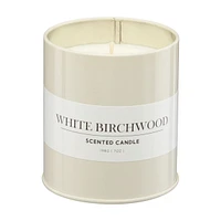 Decorative White Birchwood Scented Tin Candle, 7 oz
