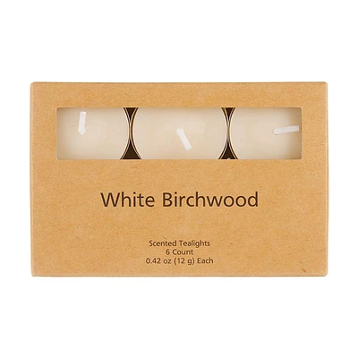 Scented White Birchwood Tealight Candles, 0.42 oz each - 6 ct