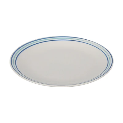 Blue Strip Printed White Dinner Plate