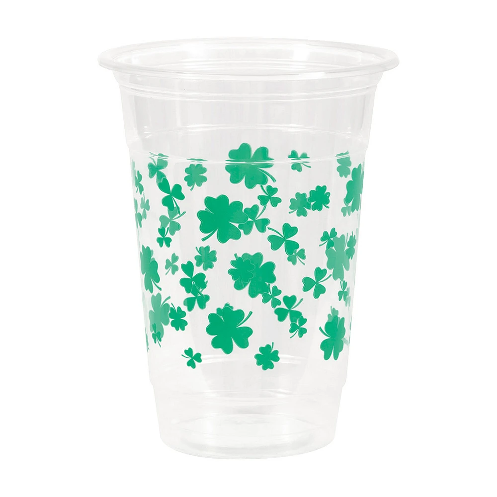 Shamrock Printed Plastic Party Cups, 16 oz