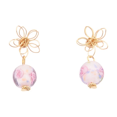 Glass Bead Earrings with Flower Stud