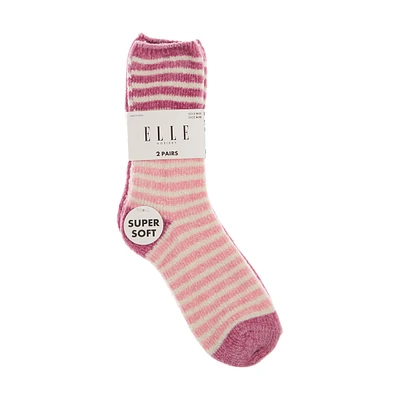 Elle Hosiery Chenille Crew Socks, 2 Pairs