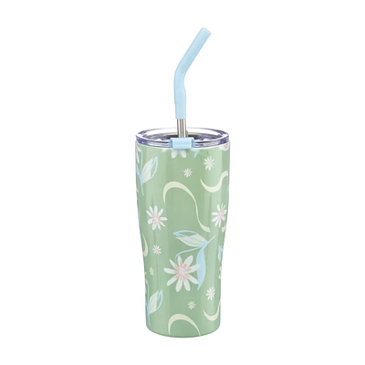 Double Wall Stainless Steel Printed Tumbler with Straw