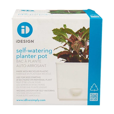 iDesign Square Self-Watering Planter Pot, White