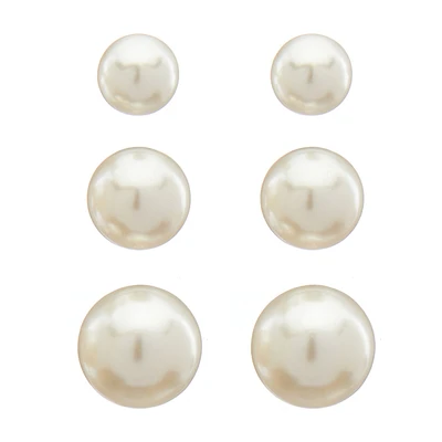 White Bead Post Stud Earrings, 3 ct
