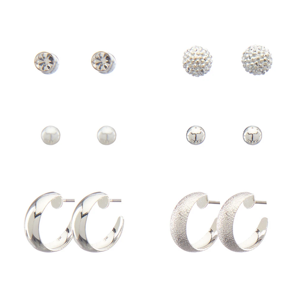 Hoop And Stud Earrings, 6 Pair