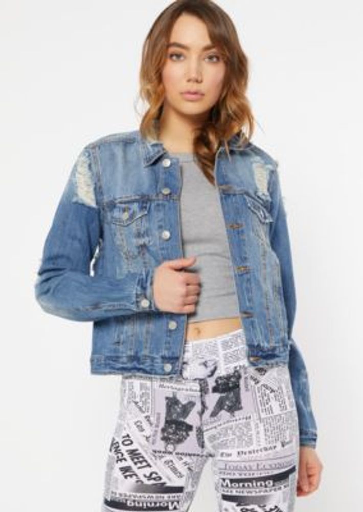 Medium Wash Distressed Jean Jacket