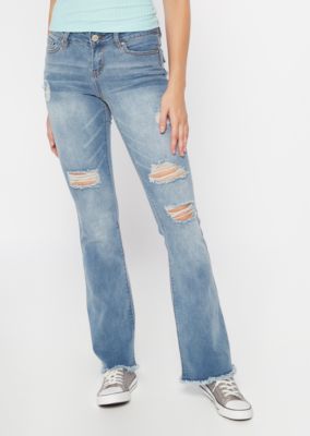 Medium Wash Ripped Frayed Skinny Flare Jeans