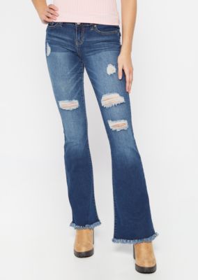 Dark Wash Ripped Frayed Skinny Flare Jeans