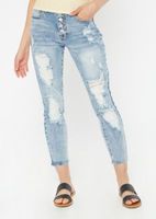 Medium Wash Throwback Ripped Button Fly Mom Jeans