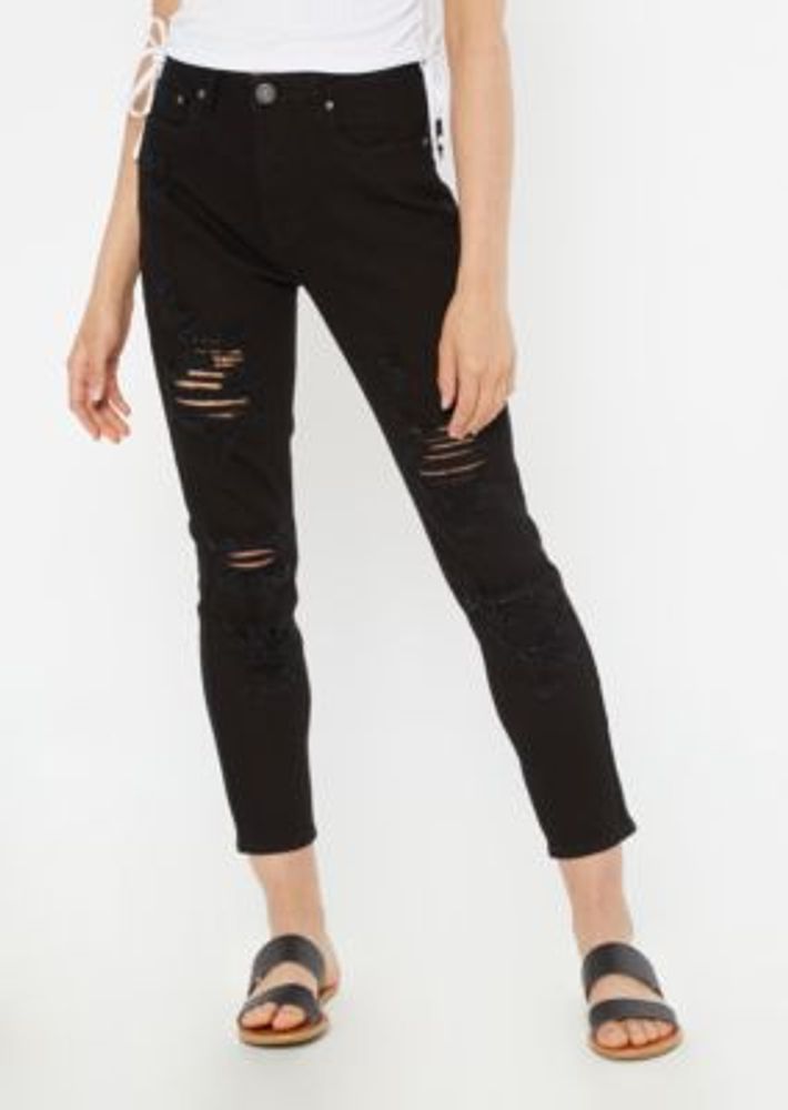Black Throwback Ripped Mom Jeans