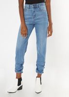 Medium Wash Ruched Ankle Mom Jeans