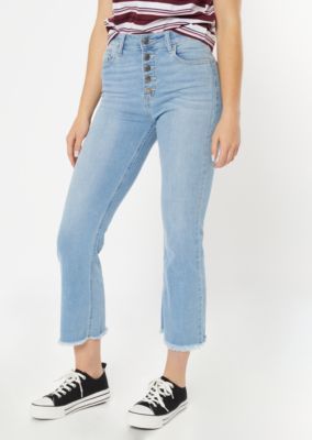 Light Wash High Waisted Button Fly Flare Jeans