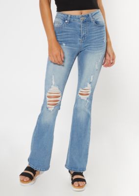 Recycled Light Wash Ripped Flare Jeans