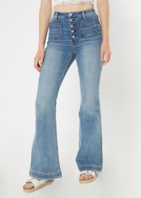 Medium Wash Super High Waisted Wide Flare Jeans