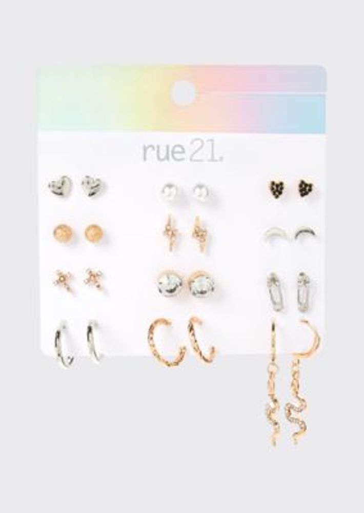12-Pack Snake Stud And Drop Earring Set