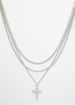3-Pack Silver Cross Necklace Set