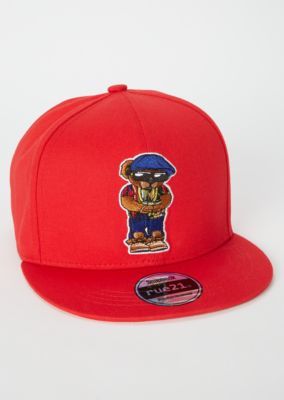 Red Bear Embroidered Patch Snapback Hat