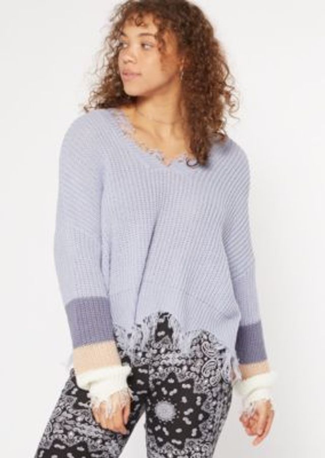 Rue21 Blue Striped Sleeve Fringe 