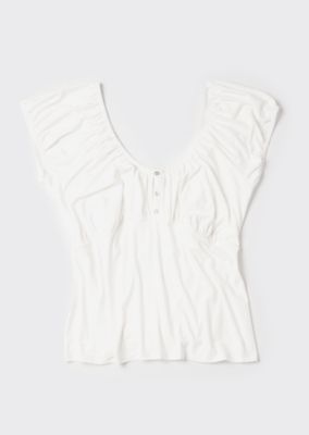 Plus Ivory Puff Sleeve Ruched Top