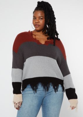 Rue21 Blue Striped Sleeve Fringe 