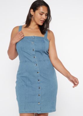 Plus Blue Jean Button Front Denim Dress