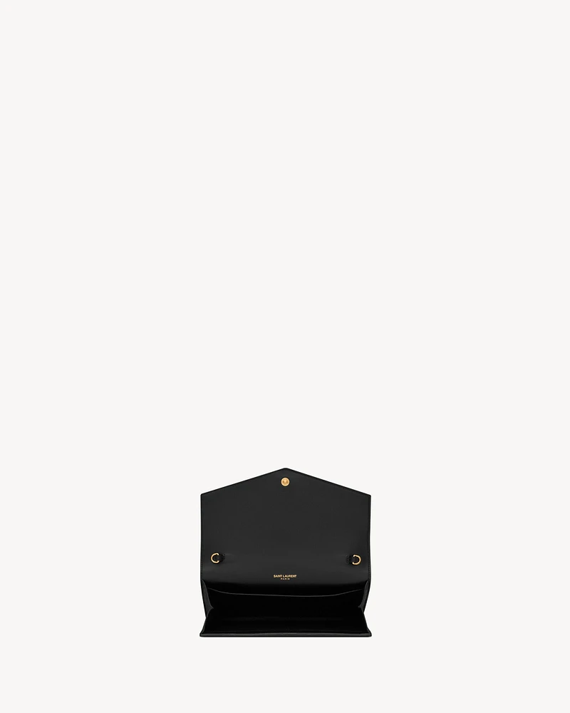 Uptown chain wallet in shiny crocodile-embossed leather