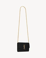 Uptown chain wallet in shiny crocodile-embossed leather