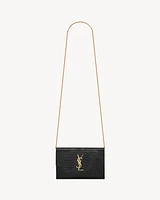 Uptown chain wallet in shiny crocodile-embossed leather