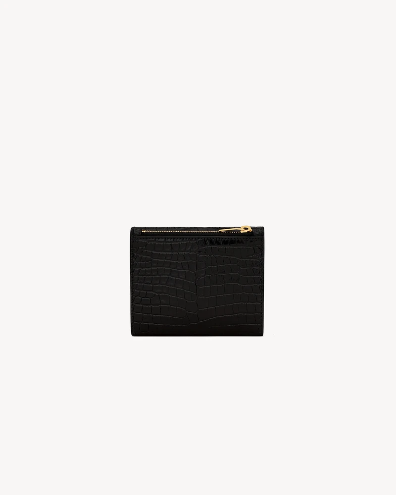 UPTOWN Compact wallet in crocodile-embossed shiny leather