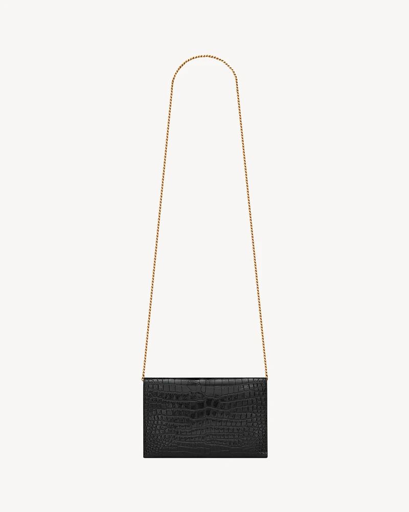 Uptown chain wallet in shiny crocodile-embossed leather