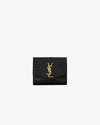 UPTOWN Compact wallet in crocodile-embossed shiny leather