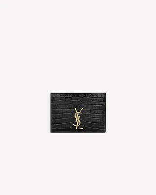 CASSANDRE card case in crocodile-embossed shiny leather