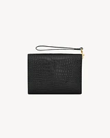 CASSANDRE flap pouch in crocodile-embossed shiny leather