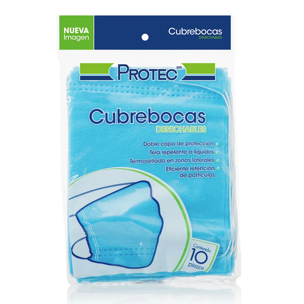 Cubrebocas desechable poli azul c/10