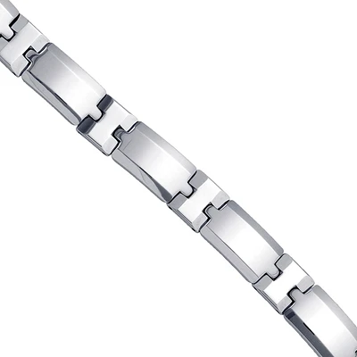 Tungsten Mens Polished Link Bracelet 12mm Size 8.5 Inches